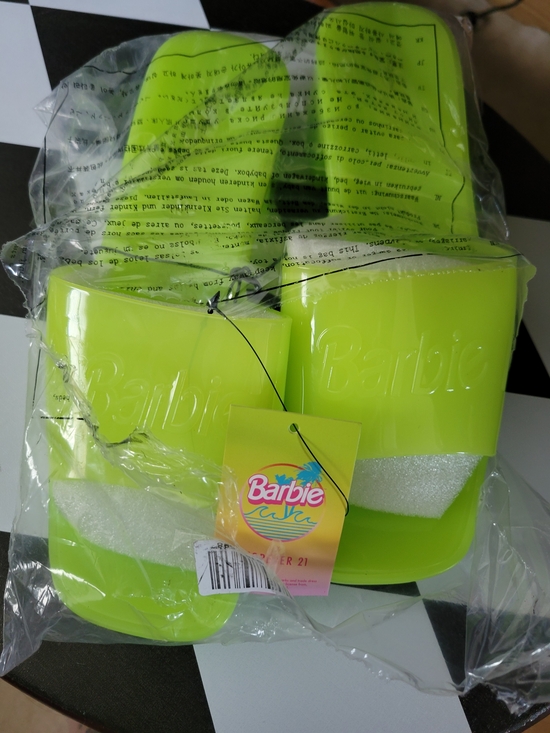 Barbie Neon Lime Green Slip-On Pool Slides - Picture 2 of 6